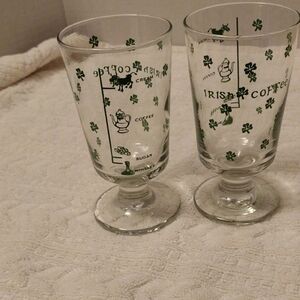 Irish Coffee Glass Set with Green Shamrock Design